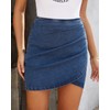 Roskiky Women's Tulip Hem Ruched Washed Casual Bodycon Short Denim