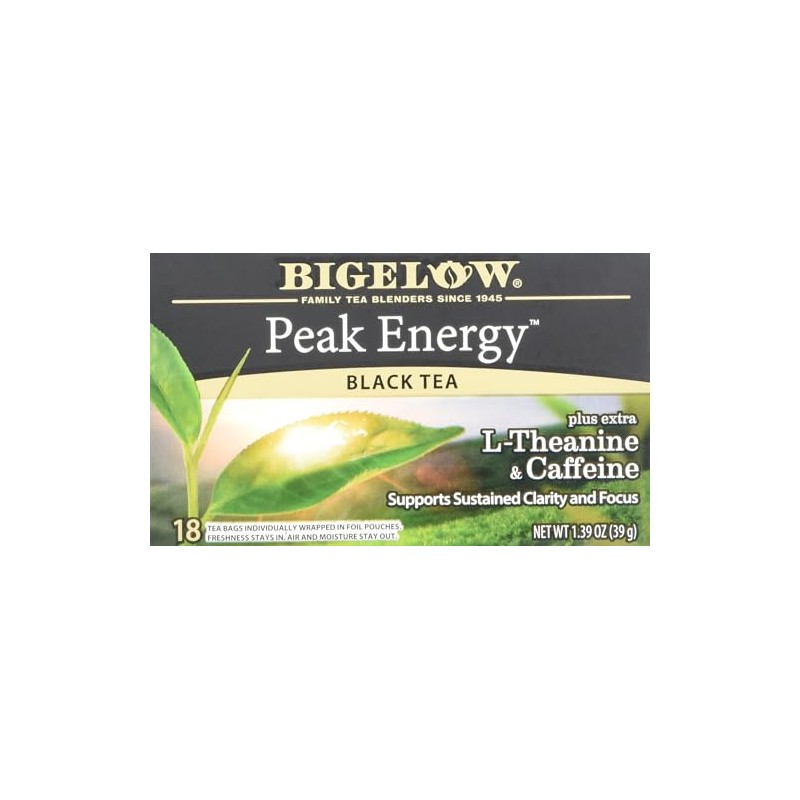 Bigelow Black Tea Peak Energy plus extra L-Theanine & Caffeine,