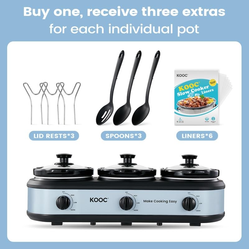 KOOC Triple Slow Cooker Buffet Server and Food Warmer 3x1.5