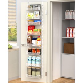 VyGrow 12.3" W Narrow Over the Door Pantry Organizer, 8-Tier Over the Door Organizer with Adjustable Basket, Pantry Door Organization for Pantry Kitchen Storage Room Spice Rack, White