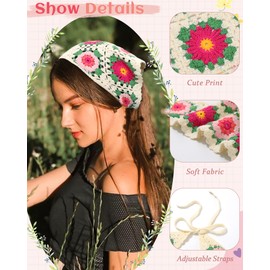 HAIMEIKANG Floral Crochet Hair Bandanas Headscarf 2 PCS Women Hair Scarf Daisy Headband Vintage Head Kerchief for Girls(Coffee+Pink)