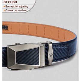 BULLIANT Men Belt, Ratchet Leather Belt Adjustable for Gift Men Dress Casual Pants Jeans 1 3/8",Cut for Fit(Purplish Blue,48"-56" Waist Adjustable)