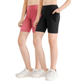 Patgoal Girls Athletic Volleyball Biker Shorts 2 Pack Kids Dance Yoga Running Soccer Gymnastics Compression Shorts with Pockets