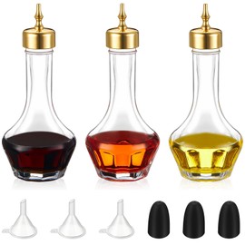 Teenyyou 3 Pcs Bitters Bottle Set 1.7 oz Glass Dash Bottle with Dasher Top for Cocktail Bartender Home Bar (Gold)