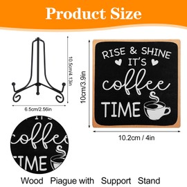 YBEATY Wooden Coffee Sign Rise & Shine It's Coffee Time Decor Funny Bar Accessories Decorations Supplies Farmhouse Wood Plaque with Stand for Women Men Home Office Kitchen Tabletop Shelf