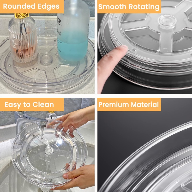 vacane 2 Pack Clear Lazy Susan Organizer Non-Skid, Plastic 11"