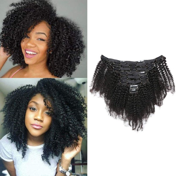 Dsoar 16 inch Kinky Curly With 18 Clips 8A Remi Human Hair Clip in Extensions 8Pcs/Set Afro Kinky Curly Double Wefts For Black Women Natural Color 120 Grams/Set