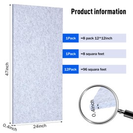 12 Pack Large Acoustic Panels, 47 x 24 x 0.4 Inch Self-adhesive Sound Absorbing Panel for Studio Home Office(Gray)