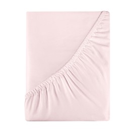 Royale Linens 400 Thread Count 100% American Grown Cotton Fitted Sheet Full Size - All Around Elastic Fitted Sheet - Luxury Sateen Weave - Snug Fit Bottom Sheets Fit Up to 16" (Full,Kyoto Blush)