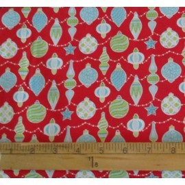 Contempo Christmas Ornament Fabric 100% Cotton By the Yard Red Green Blue Retro