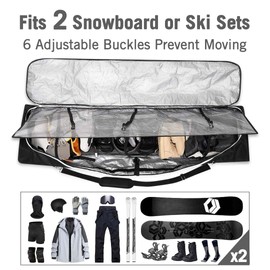 Affordura Snowboard Bag Fits 2-Piece Ski and Boot Bag Padded Ski Bag, 165cm Ski Bags and Boot Bags Waterproof Snowboard Bag for Air Travel with Removable Strap, Ski Travel Bags for Flying (White)