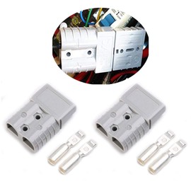 Mr.Brighton LED 1 Set 175Amp 2 Poles Power Connector Plug Grey w/Terminals for #4 AWG Wire Anderson Compatible [2 housing+4 Terminal pins] (pin for #4 awg Wire, Grey)