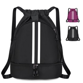 MILAIUN Fashion Sports Backpacks, Gym Bag with Drawstring, Waterproof Sports Bag with Bottom Compartment and Wide Drawstring, Basketball Football Bag, Backpack Bag, for Women Men Junior, black
