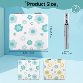 ARPOVIST 2PCS Compact Mirror,PU Leather Travel Makeup Mirror,Yellow and Blue Floral Pattern Pocket Makeup Mirror with 1X/2X Magnifying Small Purse Mirror for Girls Women