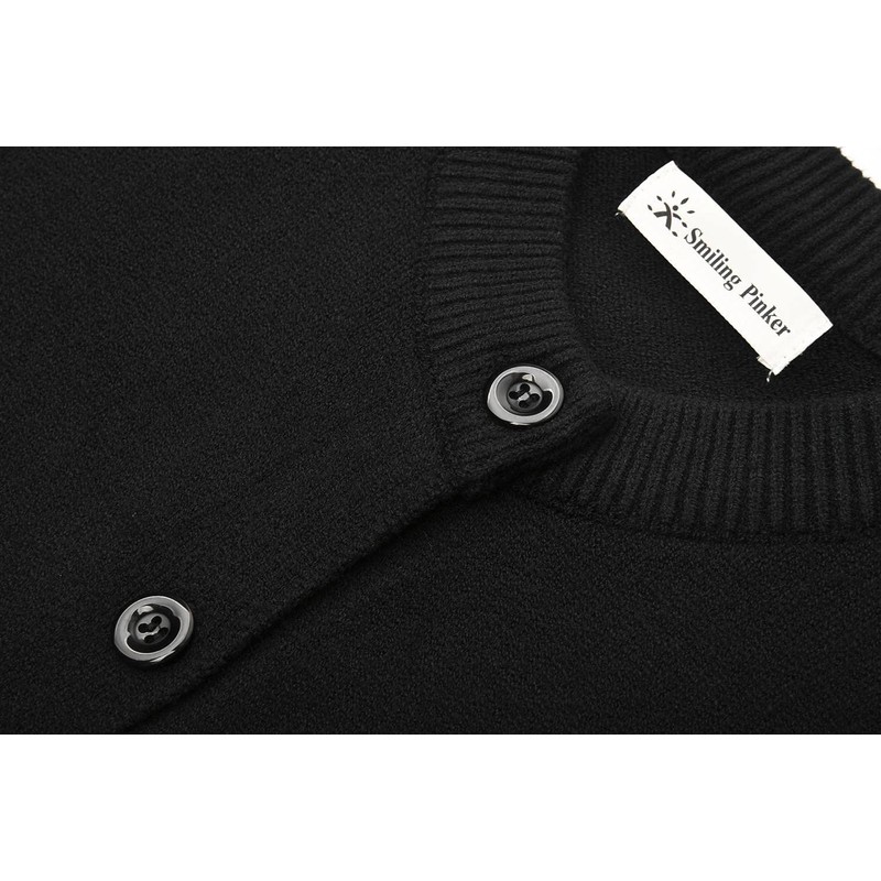 SMILING PINKER Women's Basic Crew Neck Knitted Cardigan with Button,
