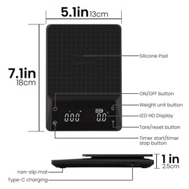 Bemece Digital Coffee Scales with Timer,0.1g/3KG High Precision Kitchen Scale with Large LED Display, IPX6Waterproof Electronic Food Weighing Espresso Scale(Type C Charging)（Christmas Present）