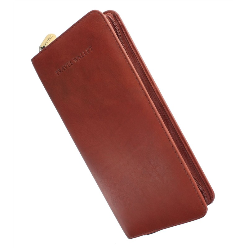 VISCONTI Leather Zipped Travel Document Holder & Strap RFID Blocking