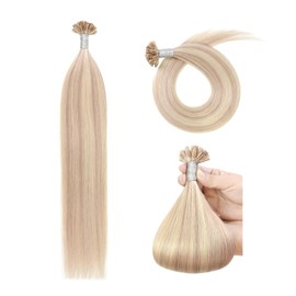 Real Hair Bondings U-Tip Hair Extensions Real Hair Keratin Bondings Real Hair 35 cm Remy Real Hair Extensions Bondings (50 g #P18/613 Ash Blonde Mix Bleach Blonde)