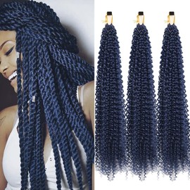 Curly Crochet Hair Extensions Dark Blue Passion Twist Braids 24Inch Long Curly Braiding Hair 3Packs Spring Crochet Braids Hair Extensions Goddess Box Braids for Black Women(24",Dark Blue)