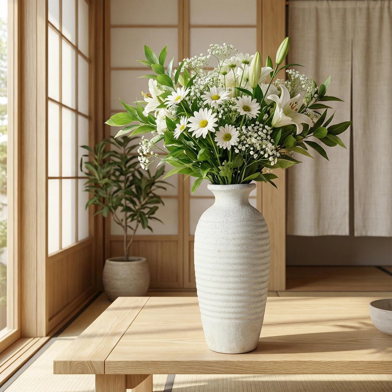 14.4 Inch Farmhouse Ceramic Vase for Pampas Grass, Off White