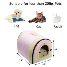Hollypet Crystal Velvet Self-Warming 2 in 1 Foldable Cave House Shape Nest Pet Sleeping Bed for Cats and Small Dogs, Pink