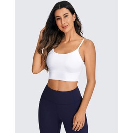 CRZ YOGA Women's Yoga Padded Sports Bra Without Underwire Spaghetti Top V Back Adjustable Straps Fitness Bra, White