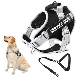 UPET No Pull Dog Harness, Reflective Heavy Duty Adjustable Service Puppy Emotional Support Vest for Small, Medium, and Large Dogs Walking, Includes 1Dog Seat Belt & 2Removable Tags.(Black S)