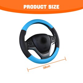 JNNJ Car Steering Wheel Cover, Non-Slip Leather Steering Wheel Cover, Breathable Non-Slip Steering Wheel Cover for Car, Truck, SUV, Microfibre Leather Steering Wheel Cover (Blue)