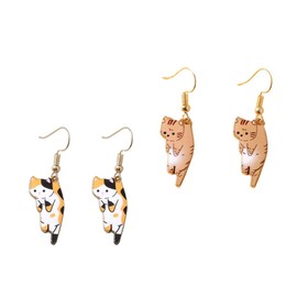 2-6 Pairs Cute Cat Drop Dangling Earrings Kawaii Aesthetic Cartoon Kitten Alloy Drop Dangle Earrings for Women Girls Leightweight Animals Lover Cat Birthday Gifts, No Gemstone