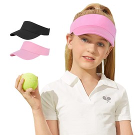Zando Kids Golf Visor Hat Adjustable Black Pink Youth Sports Tennis Visors Hat Outdoor Athletic Sun Protective Hat Summer Beach Visor Caps for Big Kids of Girls Boys 2PCS Black & Pink 6-12 Years
