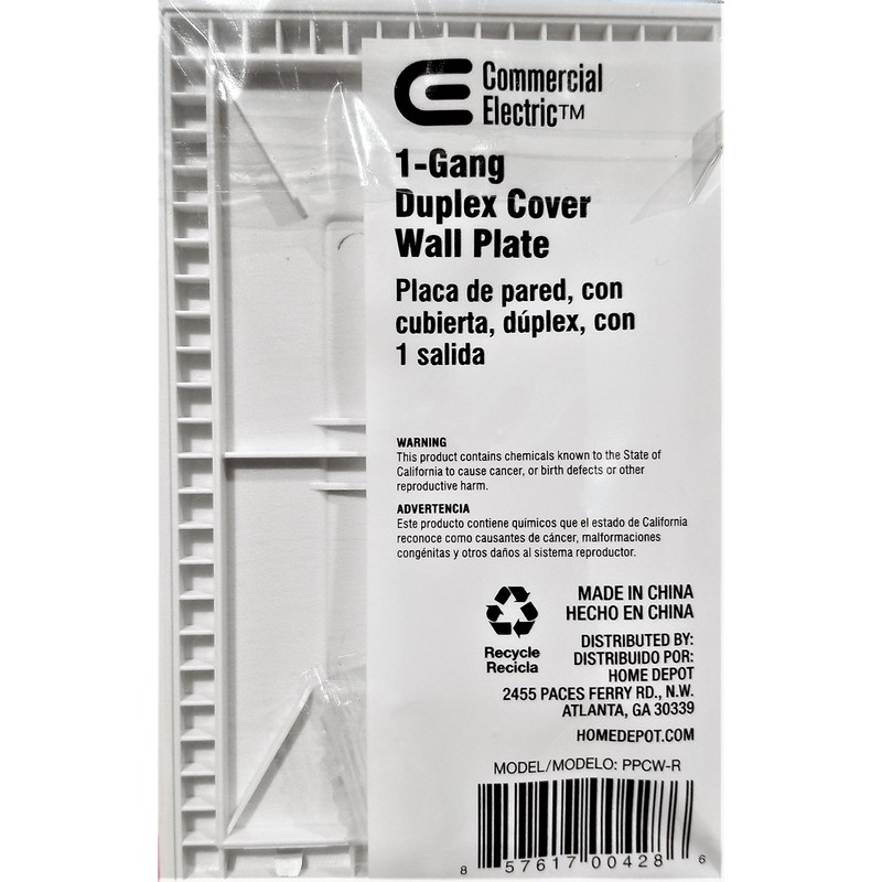 1-Gang Duplex Cover Wall Plate 205523, Smooth