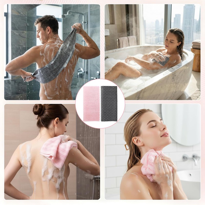 Exfoliating Bath Towel Pack of 2 - Back Scrubber for