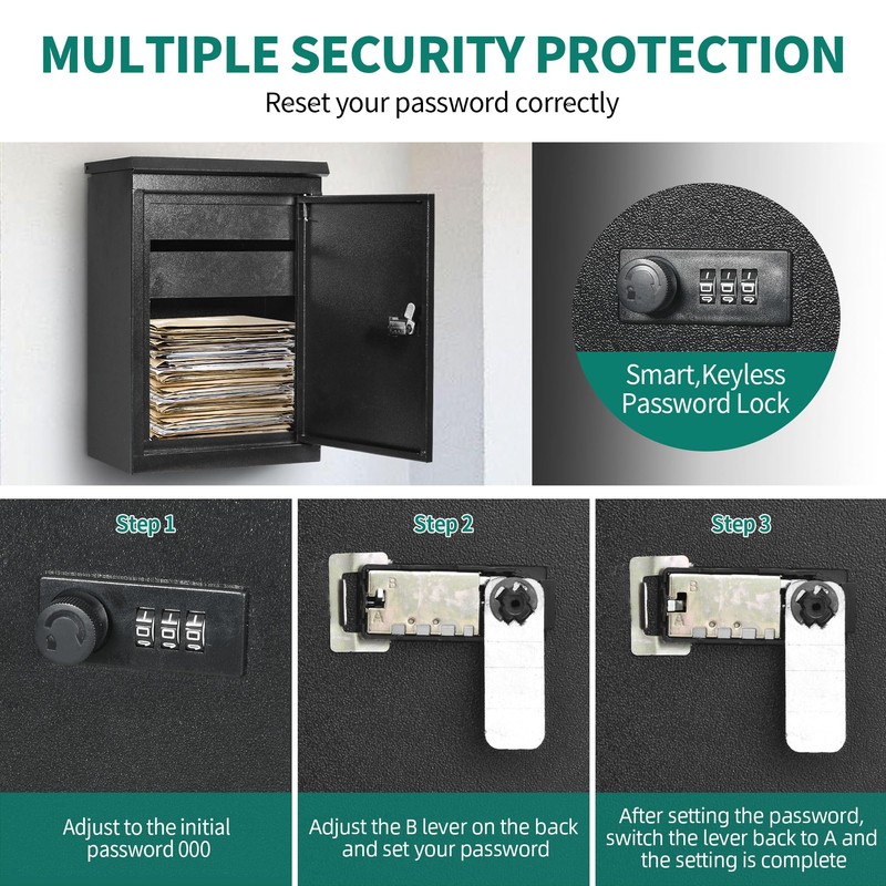 YITAHOME Locking Mailbox, Wall Mount Mailboxes for Outside, 19.7x13.4x8.7 Inch