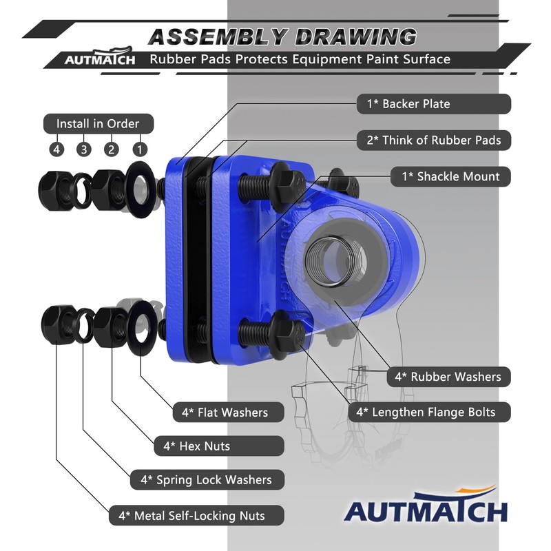AUTMATCH D Ring Shackle Mount with Backer Plate (2 Pack)