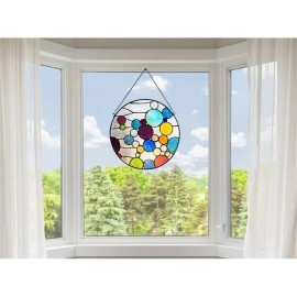 Pemberly Row Bubbles Glass & Metal Window Panel in Multi-Color