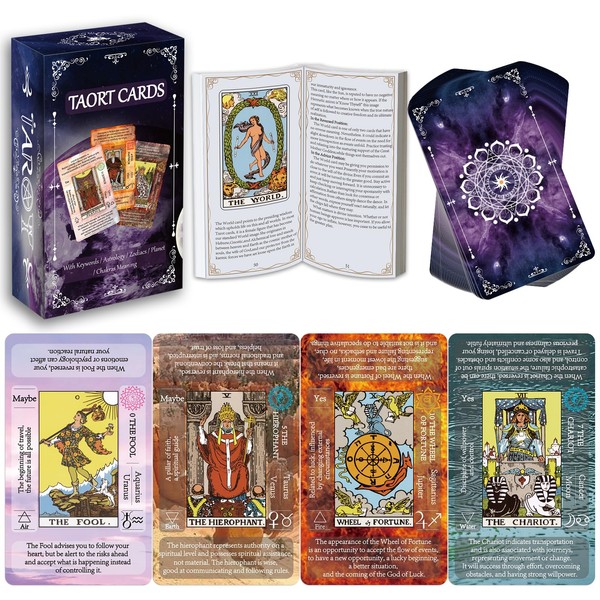 IXIGER Tarot Cards Set with Guide Book,Tarot Cards for Beginners,Tarot Cards Deck with Meanings on Them,Learning Tarot Deck Fortune Telling Game