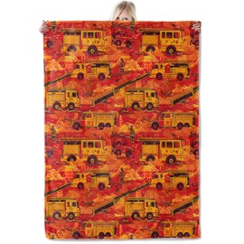 ICAAV Firefighting Adventure Blanket 50×60 Inch,Cool Fire Truck and Red Yellow Car Lightweight Flannel Throw,Home Living Room Decor,Gifts for Kids,Boys
