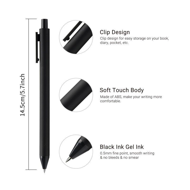 Kaco Gel Pens, 0.5 mm Fine Point, Black Ink 10