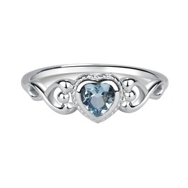 Precious Pieces Sterling Silver December CZ Simulated Birthstone Baby Ring with Heart for Little Girls, Kids and Toddlers (Size 4)