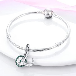 Pandach Women's Charm Pendant for Bracelet, 925 Sterling Silver Charms Beads Fits Bracelet and Necklace, Compatible with European Bracelets for Women Girls C11, Sterling Silver, Cubic Zirconia