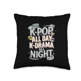 K-Pop All Day K-Drama All Night Fandom Throw Pillow