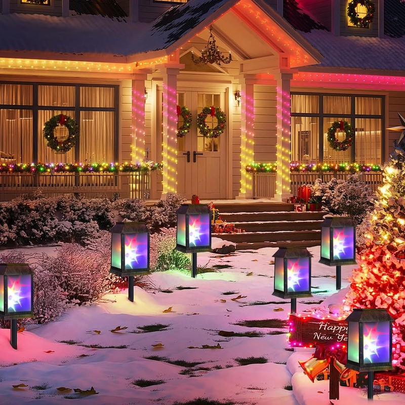 Solar Lanterns Outdoor Waterproof 3D Color Flickering, Hanging Lantern Decorative,