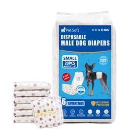 Pet Soft Dog Diapers Male - Disposable Male Dog Wraps Wetness Indicator, Ultra Absorbent Doggie Diapers Comfortable for Incontinence Excitable Urination, 20pcs Small