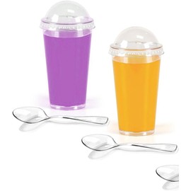 zappy 60 Ct Mini Dessert Cups with Lids and Spoons 3 oz Clear Plastic Straight Wall Shooter Glasses Disposable Dessert Shooters Parfait Glasses Appetizer Cups Small Bowls