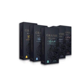Grano Milano Variety Pack with Decaf - 50 Coffee Capsules (10 Decaf, 40 Caffeinated) | Nespresso* Original line Compatible Pods | Made in Italy | Medium & Dark Roasts
