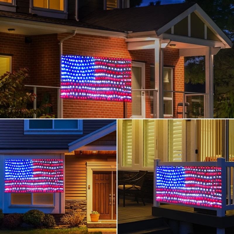 Green Convenience American Flag Lights with 420 LED String Light,2-in-1