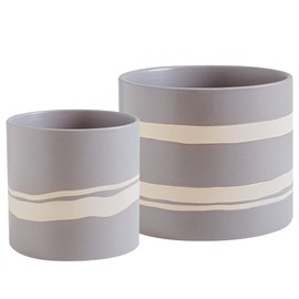 Nihow Modern Ceramic Plant Pot - 5 + 7 Inch Flower Pot for All Indoor Plants - Sturdy Planter Pots with Drainage Hole & Rubber Plugs - Semi-Matte Gray & Nature - Plants Not Included