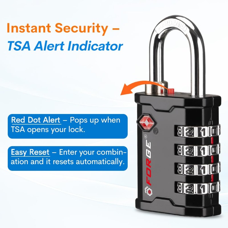 Forge 4-Digit TSA Approved Travel Locks – Heavy-Duty Combination Padlock