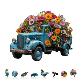 Jigfoxy Flower Car Wooden Jigsaw Puzzles for Adults, 195pcs Unique Animal Shape Wood Puzzles, Birthday Gifts for Family Friend with wooden box(13.4 * 10.6in)