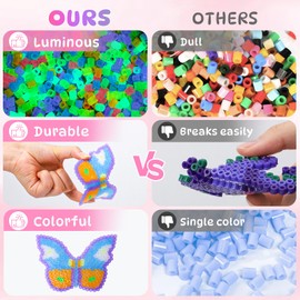 VynyQoo Perline da Stirare Fosforescenti, 3200 Pezzi in 7 Colori, Perline Fusibili da 5 mm, Kit Creativo per Bambini 6+, Idea Regalo Perfetta per Compleanno e Capodanno